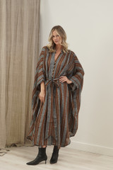 Donna Dress Grey & Rust Stripe