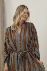 Donna Dress Grey & Rust Stripe