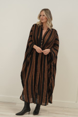 Donna Dress Black & Rust Stripe