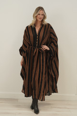 Donna Dress Black & Rust Stripe