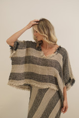 Sarita Fringed Top Natural & Black