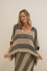 Sarita Fringed Top Natural & Black