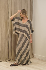 Sarita Fringed Top Natural & Black