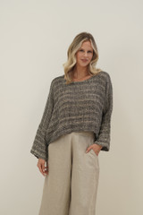 Elena Crop Top Natural & Black Woven Spaced