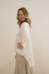 Alice Fringed Poncho Top White