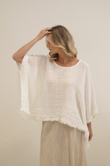 Alice Fringed Poncho Top White