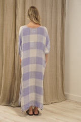 Rosa Elasticated Sleeves Kaftan Heather Blue Check