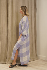 Rosa Elasticated Sleeves Kaftan Heather Blue Check