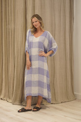 Rosa Elasticated Sleeves Kaftan Heather Blue Check