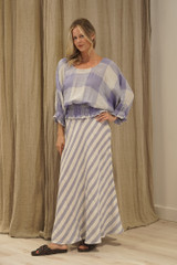 Serena Shirred Hem Top Heather Blue Check