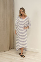 Rosa Elasticated Sleeves Kaftan Heather Blue Combo
