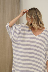 Rosa Elasticated Sleeves Kaftan Heather Blue Combo