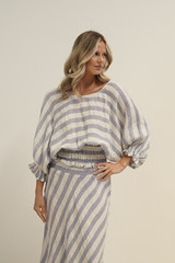 Serena Shirred Hem Top Heather Blue Combo