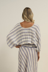 Serena Shirred Hem Top Heather Blue Combo