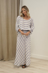 Serena Shirred Hem Top Heather Blue Combo