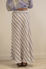 Sottana Bias Cut Linen Skirt Heather Blue Combo