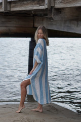 Rosa Elasticated Sleeves Kaftan Coastal Sky Stripes