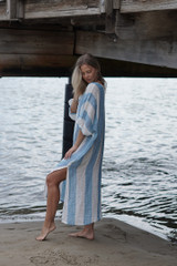 Rosa Elasticated Sleeves Kaftan Coastal Sky Stripes