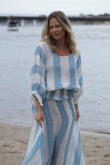 Serena Shirred Hem Top Coastal Sky Stripes
