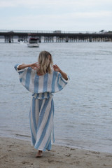 Serena Shirred Hem Top Coastal Sky Stripes