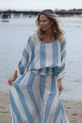 Serena Shirred Hem Top Coastal Sky Stripes