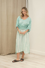 Rosa Elasticated Sleeves Kaftan Cascade Green Combo