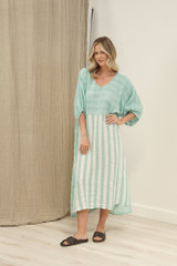 Rosa Elasticated Sleeves Kaftan Cascade Green Combo