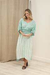 Rosa Elasticated Sleeves Kaftan Cascade Green Combo