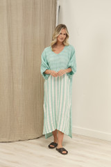 Rosa Elasticated Sleeves Kaftan Cascade Green Combo