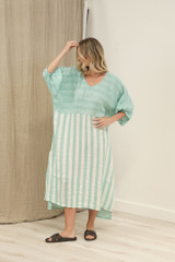 Rosa Elasticated Sleeves Kaftan Cascade Green Combo