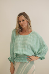 Serena Shirred Hem Top Cascade Green Combo