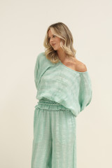 Serena Shirred Hem Top Cascade Green Combo