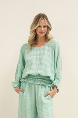 Serena Shirred Hem Top Cascade Green Combo