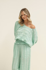 Serena Shirred Hem Top Cascade Green Combo