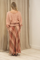 Serena Shirred Hem Top Cameo Brown Check