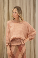 Serena Shirred Hem Top Cameo Brown Check