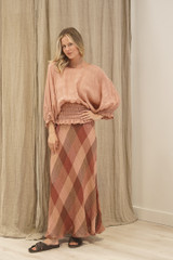 Serena Shirred Hem Top Cameo Brown Check