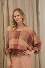 Serena Shirred Hem Top Cameo Brown Check