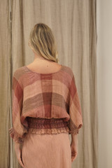 Serena Shirred Hem Top Cameo Brown Check