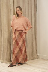 Sottana Bias Cut Linen Skirt Cameo Brown Check
