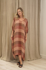 Rosa Elasticated Sleeves Kaftan Cameo Brown Combo