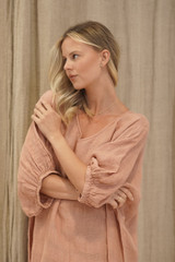 Rosa Elasticated Sleeves Kaftan Cameo Brown Combo