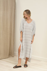 Rosa Elasticated Sleeves Kaftan Lemon Sorbet Multi Stripes