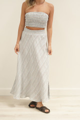 Sottana Bias Cut Linen Skirt Lemon Sorbet Multi Stripes