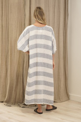 Rosa Elasticated Sleeves Kaftan Corn Blue Stripes