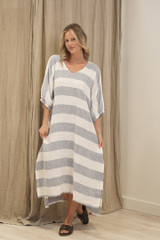 Rosa Elasticated Sleeves Kaftan Corn Blue Stripes