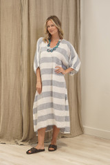 Rosa Elasticated Sleeves Kaftan Corn Blue Stripes