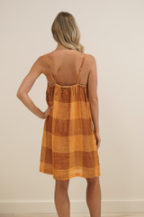 Nicola Slip Linen Dress Spiced Ochre Check