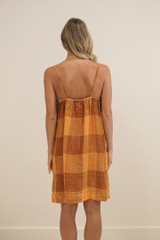 Nicola Slip Linen Dress Spiced Ochre Check
