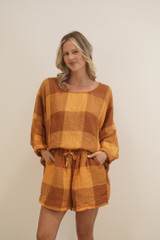 Valentina Top Spiced Ochre Checks